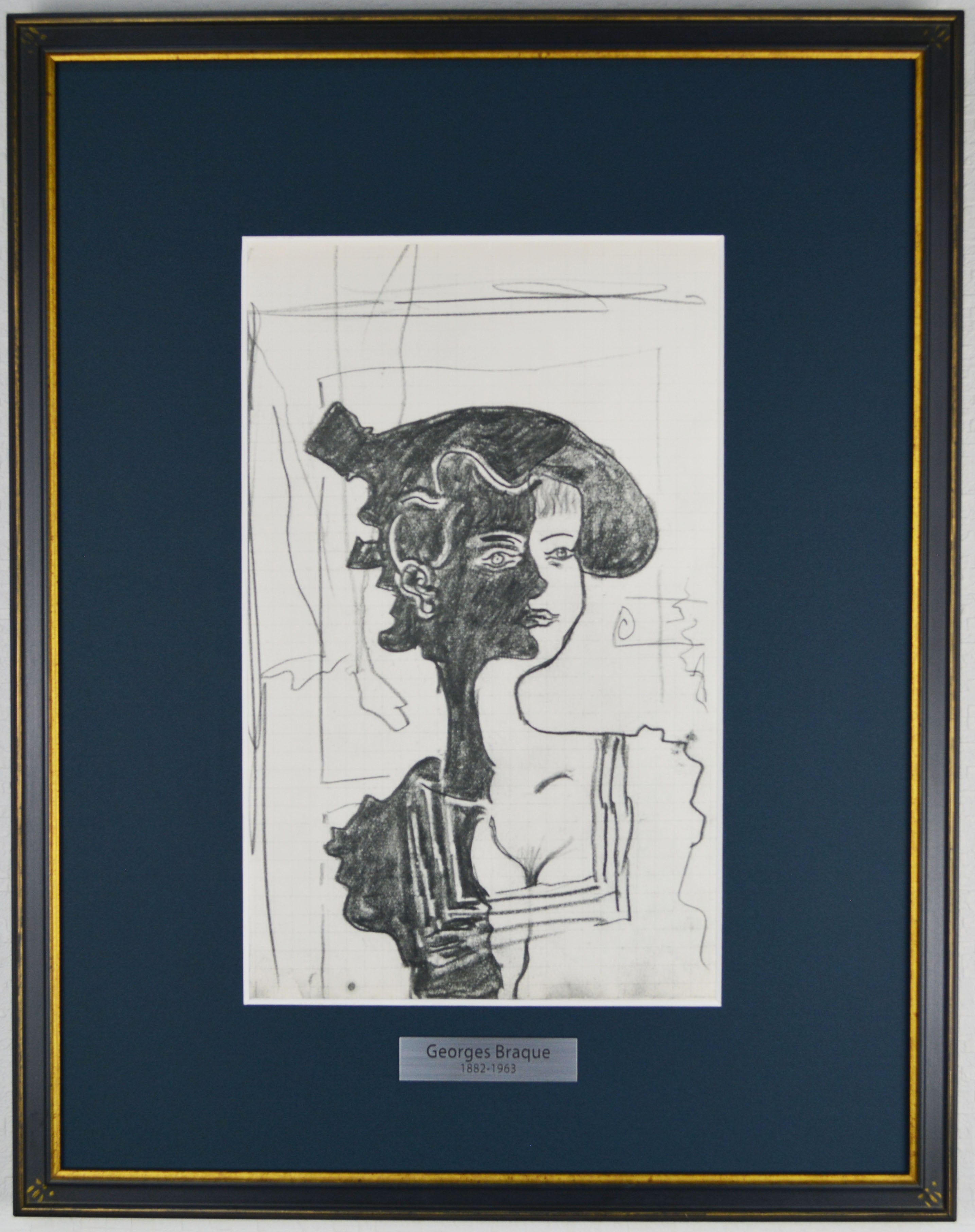 低価ジョルジュ ブラック Georges Braque 「少女の横顔」リトグラフ 版上サイン　8/39 額装 石版画、リトグラフ