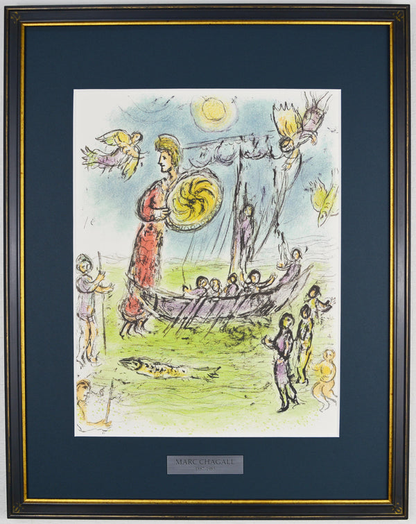 マルク シャガール 『父オデュッセウスを探す旅に出るテレマコス。船を導く女神アテナ【オデュッセイア】』 絵画 グラノリトグラフ 1989年西ドイツで制作(復刻)