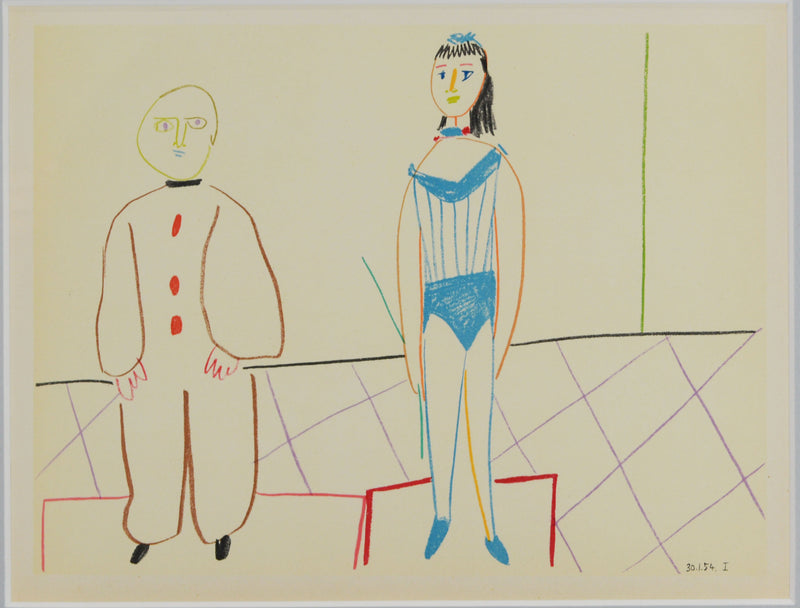 パブロ ピカソ『 人間喜劇より X 』 リトグラフ 1954年パリで制作 ムルロ工房 作家生前作品 新品の額付き 壁面への取付け用フック付き