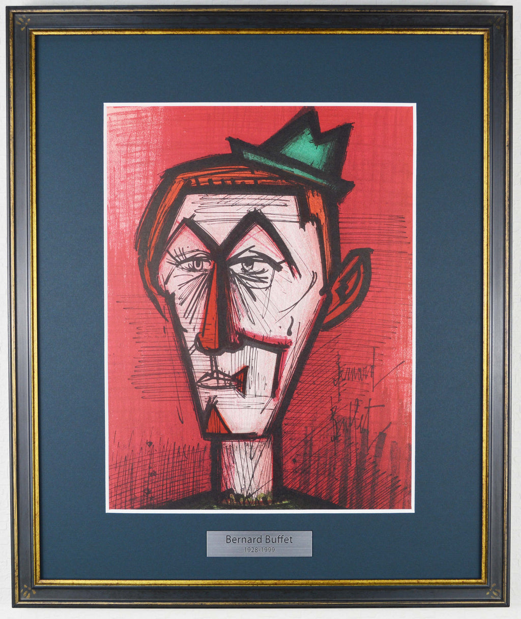 SALE低価B1078 1967年　Bernard Buffet リトグラフ　赤い背景のピエロ　額装／三越購入封筒付　108号掲載作品Yg！ｚｙ その他