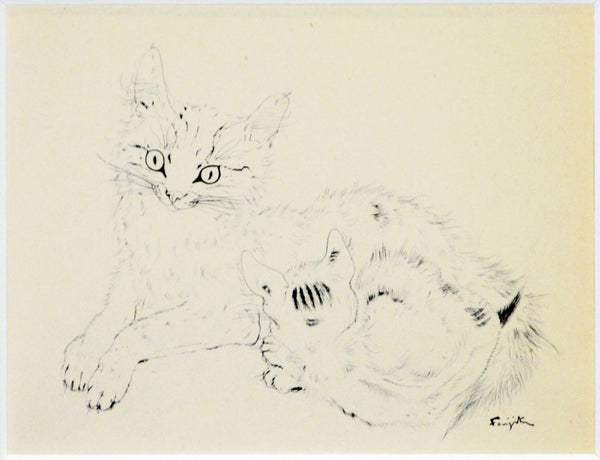藤田 嗣治 『夜と猫 Ⅳ』1950年制作 作家生前作品 挿絵本 新品の額付き 壁面への取付け用フック付き