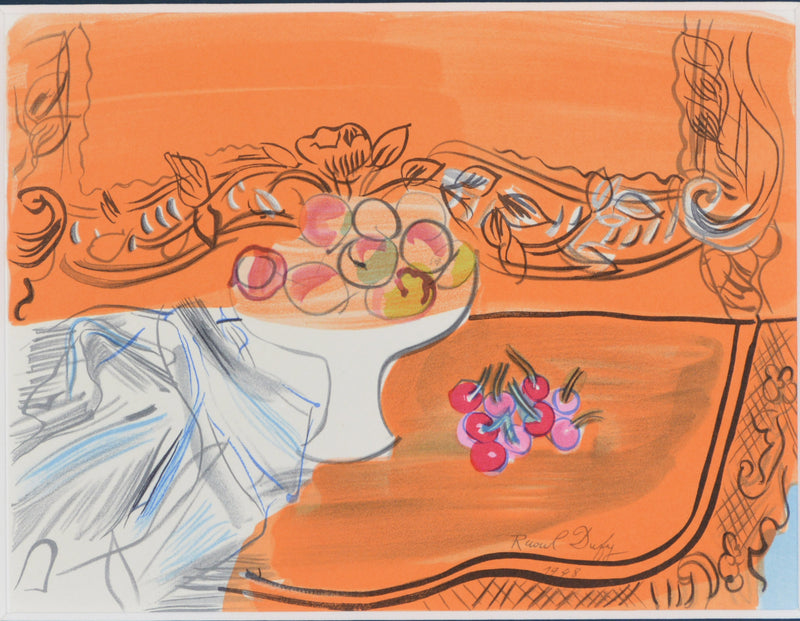 ラウル デュフィ 『果物の静物【ラウル・デュフィへの手紙より】』リトグラフ 1965年パリで制作 新品の額付き 壁面への取付けフック付き
