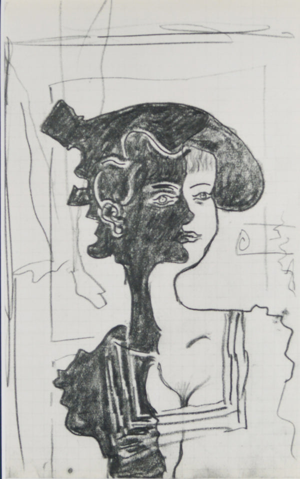 ジョルジュ ブラック『女の肖像【ジョルジュ・ブラックのスケッチブックより】』版画 ヘリオグラビュール 1955年パリで制作 作家生前作品 新品の額付き 壁面への取付け用フック付き