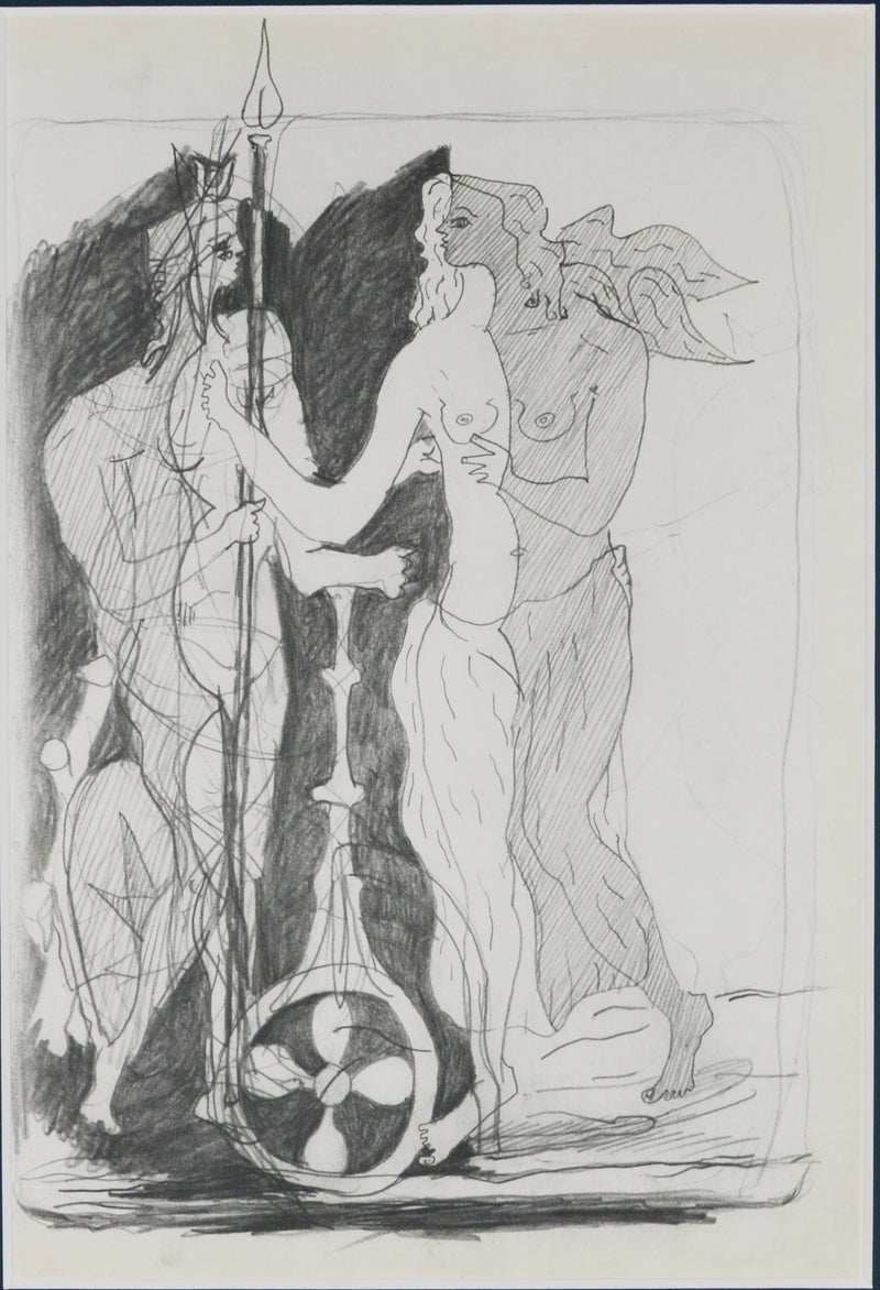 ヘリオグラビュール　–　版画専門店　ジョルジュ　作家生　1955年パリで制作　ブラック『裸の女と杖を持つ男【ジョルジュ・ブラックのスケッチブックより】』版画　OROCHI