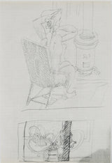 ジョルジュ ブラック『後ろ向きに腰掛ける女と静物【ジョルジュ・ブラックのスケッチブックより】』版画 ヘリオグラビュール 1955年パリで制作 作家生前作品 新品の額付き 壁面への取付け用フック付き