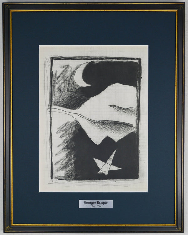ジョルジュ ブラック『星と三日月【ジョルジュ・ブラックのスケッチブックより】』版画 ヘリオグラビュール 1955年パリで制作 作家生前作品 新品の額付き 壁面への取付け用フック付き