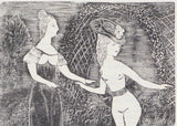 藤田 嗣治 『蜂腰の女【ポーゾル王の冒険より】』 木版画 1925年パリで制作 挿絵本 新品の額付き 壁面への取付け用フック付き